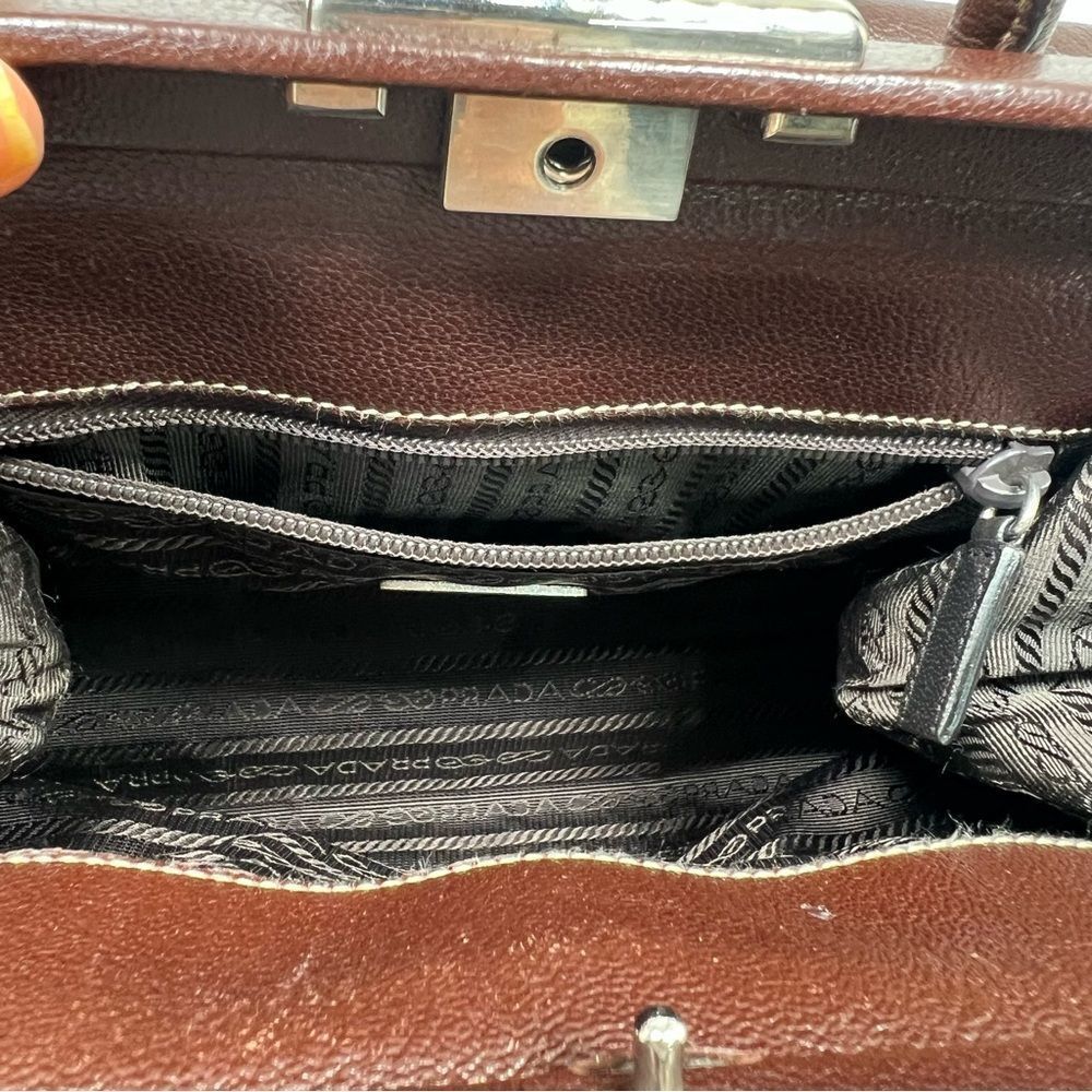 PRADA MADRAS CERNIERA DOCTOR BAG SATCHEL Red Brown LEATHER With A TOP HANDLE - Picture 11 of 16